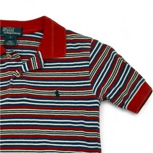 Ralph Lauren Kids Polo Shirt Boys Size 5 Red Blue Striped Cotton Short Sleeve